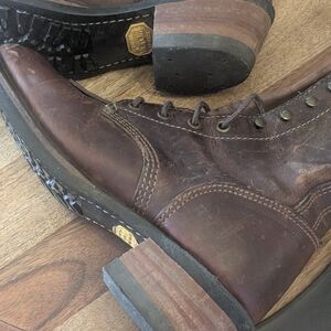 Vintage Mid Calf Leather Lace Up Boots Vibram Sole Rugged Workwear Size 8 Women